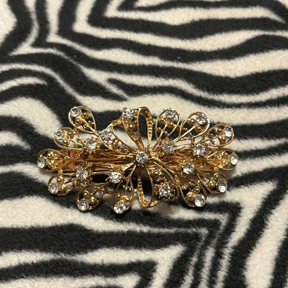 Gold Floral Rhinestone Hair Clip